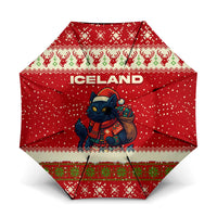Iceland Christmas Umbrella with Red Snowflake Pattern Yule Cat and National Coat of Arms Motif - Wonder Print Shop