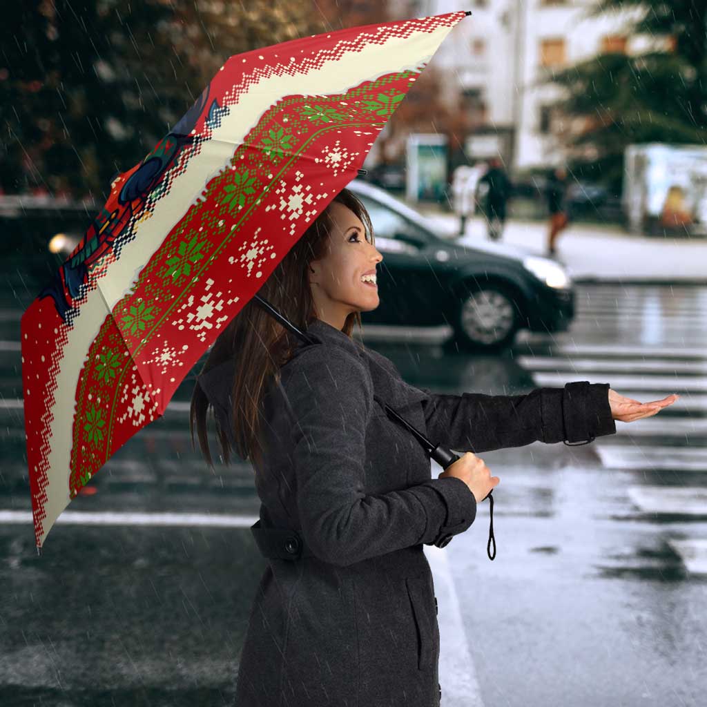 Iceland Christmas Umbrella with Red Snowflake Pattern Yule Cat and National Coat of Arms Motif - Wonder Print Shop