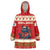 Iceland Christmas Wearable Blanket Hoodie with Red Snowflake Pattern Yule Cat and National Coat of Arms Motif - Wonder Print Shop