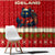 Iceland Christmas Window Curtain with Red Snowflake Pattern Yule Cat and National Coat of Arms Motif - Wonder Print Shop