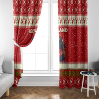 Iceland Christmas Window Curtain with Red Snowflake Pattern Yule Cat and National Coat of Arms Motif - Wonder Print Shop