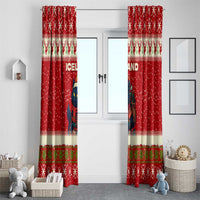 Iceland Christmas Window Curtain with Red Snowflake Pattern Yule Cat and National Coat of Arms Motif - Wonder Print Shop