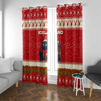 Iceland Christmas Window Curtain with Red Snowflake Pattern Yule Cat and National Coat of Arms Motif - Wonder Print Shop