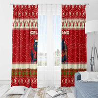 Iceland Christmas Window Curtain with Red Snowflake Pattern Yule Cat and National Coat of Arms Motif - Wonder Print Shop