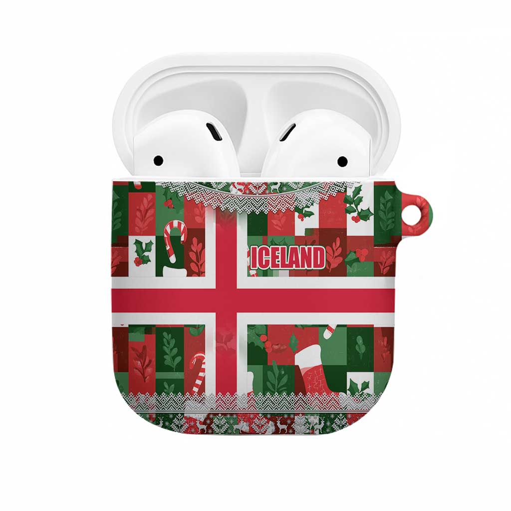 Iceland Christmas AirPods Case with Green & Red Candy Cane Pattern Santa Claus and National Flag Motif - Wonder Print Shop