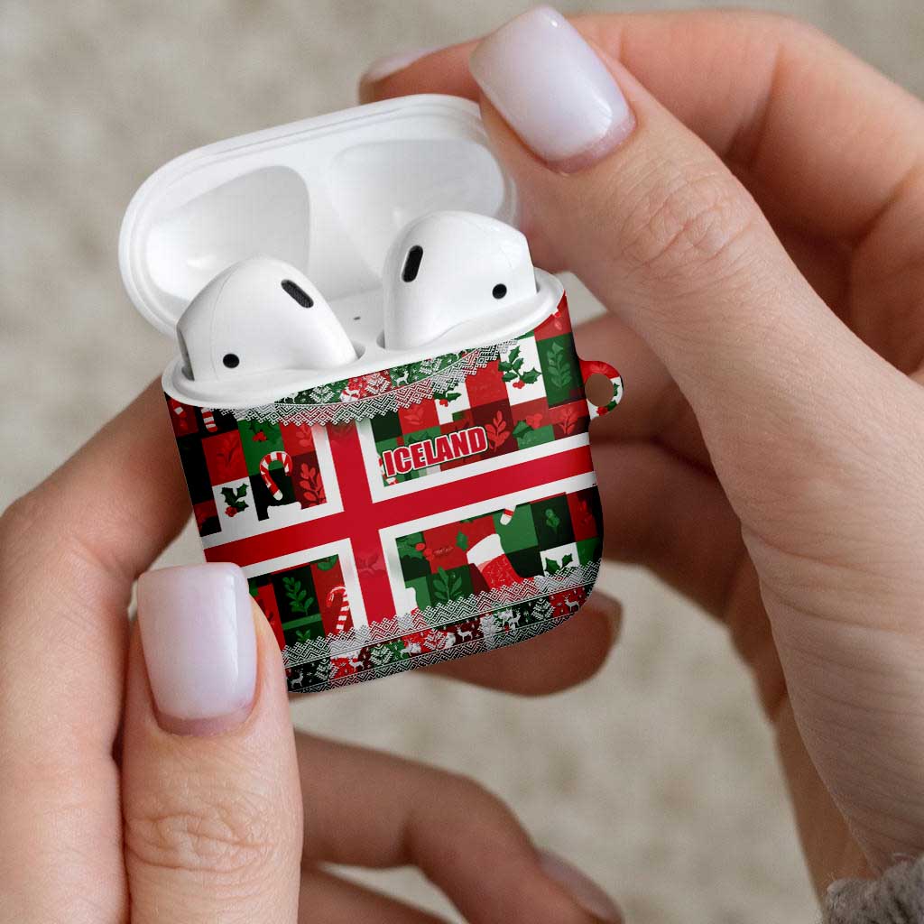 Iceland Christmas AirPods Case with Green & Red Candy Cane Pattern Santa Claus and National Flag Motif - Wonder Print Shop