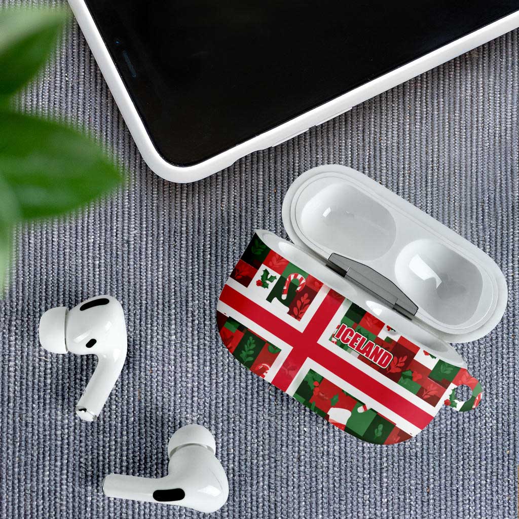 Iceland Christmas AirPods Case with Green & Red Candy Cane Pattern Santa Claus and National Flag Motif - Wonder Print Shop