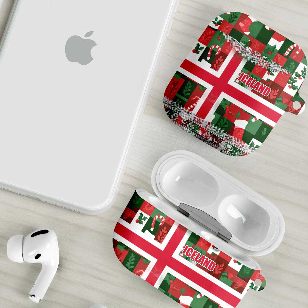 Iceland Christmas AirPods Case with Green & Red Candy Cane Pattern Santa Claus and National Flag Motif - Wonder Print Shop