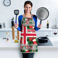 Iceland Christmas Apron with Green & Red Candy Cane Pattern Santa Claus and National Flag Motif - Wonder Print Shop