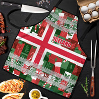Iceland Christmas Apron with Green & Red Candy Cane Pattern Santa Claus and National Flag Motif - Wonder Print Shop