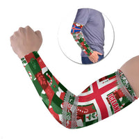 Iceland Christmas Arm Sleeves with Green & Red Candy Cane Pattern Santa Claus and National Flag Motif - Wonder Print Shop