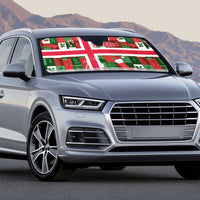 Iceland Christmas Auto Sun Shade with Green & Red Candy Cane Pattern Santa Claus and National Flag Motif - Wonder Print Shop