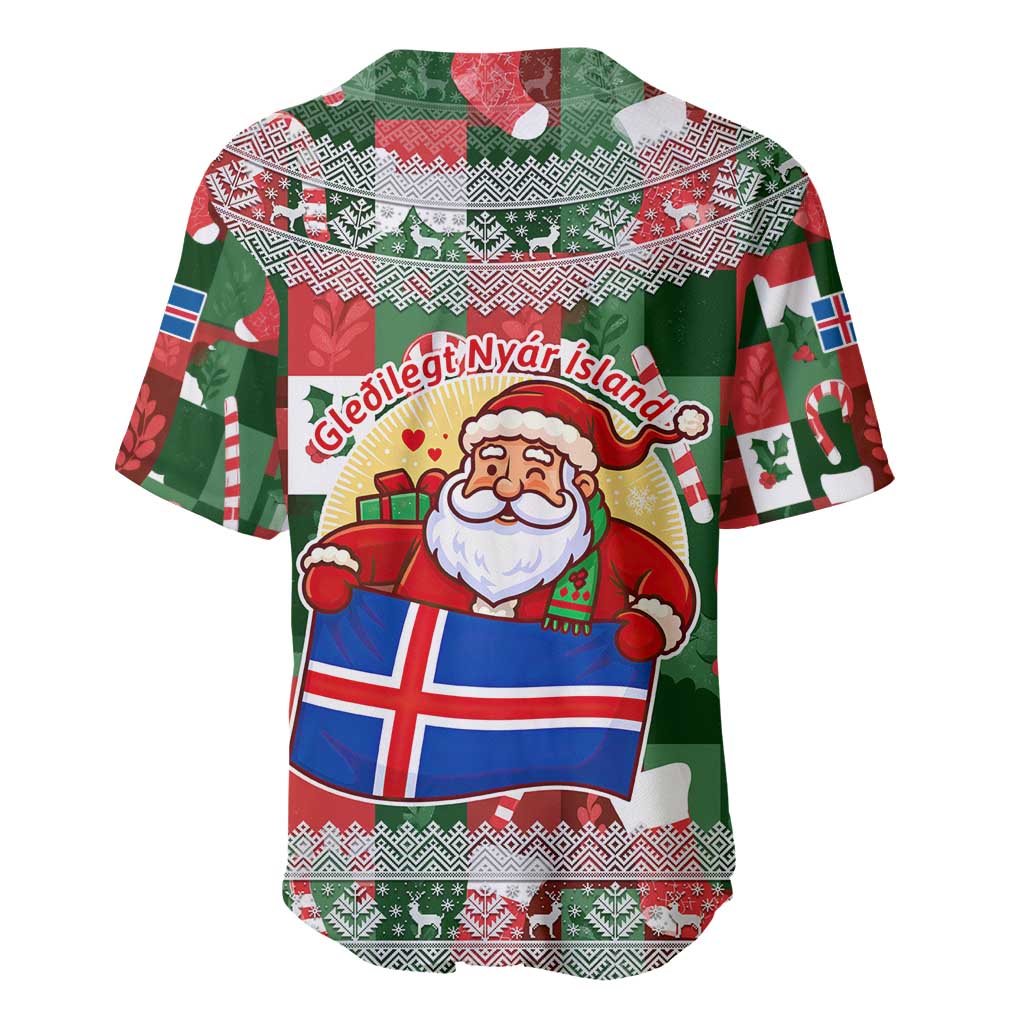 Iceland Christmas Baseball Jersey with Green & Red Candy Cane Pattern Santa Claus and National Flag Motif - Wonder Print Shop