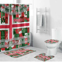 Iceland Christmas Bathroom Set with Green & Red Candy Cane Pattern Santa Claus and National Flag Motif - Wonder Print Shop