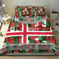 Iceland Christmas Bedding Set with Green & Red Candy Cane Pattern Santa Claus and National Flag Motif - Wonder Print Shop