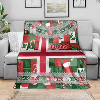 Iceland Christmas Blanket with Green & Red Candy Cane Pattern Santa Claus and National Flag Motif - Wonder Print Shop