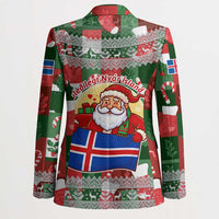 Iceland Christmas Blazer with Green & Red Candy Cane Pattern Santa Claus and National Flag Motif - Wonder Print Shop