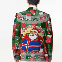 Iceland Christmas Blazer with Green & Red Candy Cane Pattern Santa Claus and National Flag Motif - Wonder Print Shop