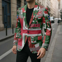 Iceland Christmas Blazer with Green & Red Candy Cane Pattern Santa Claus and National Flag Motif - Wonder Print Shop