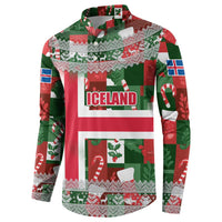 Iceland Christmas Button Sweatshirt with Green & Red Candy Cane Pattern Santa Claus and National Flag Motif - Wonder Print Shop