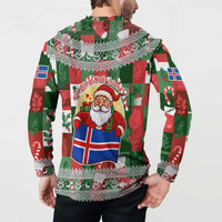 Iceland Christmas Button Sweatshirt with Green & Red Candy Cane Pattern Santa Claus and National Flag Motif - Wonder Print Shop