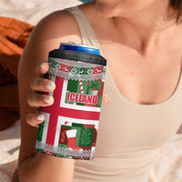 Iceland Christmas 4 in 1 Can Cooler Tumbler with Green & Red Candy Cane Pattern Santa Claus and National Flag Motif - Wonder Print Shop