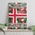 Iceland Christmas Canvas Wall Art with Green & Red Candy Cane Pattern Santa Claus and National Flag Motif - Wonder Print Shop