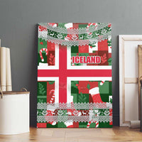 Iceland Christmas Canvas Wall Art with Green & Red Candy Cane Pattern Santa Claus and National Flag Motif - Wonder Print Shop