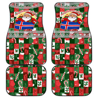 Iceland Christmas Car Mats with Green & Red Candy Cane Pattern Santa Claus and National Flag Motif - Wonder Print Shop