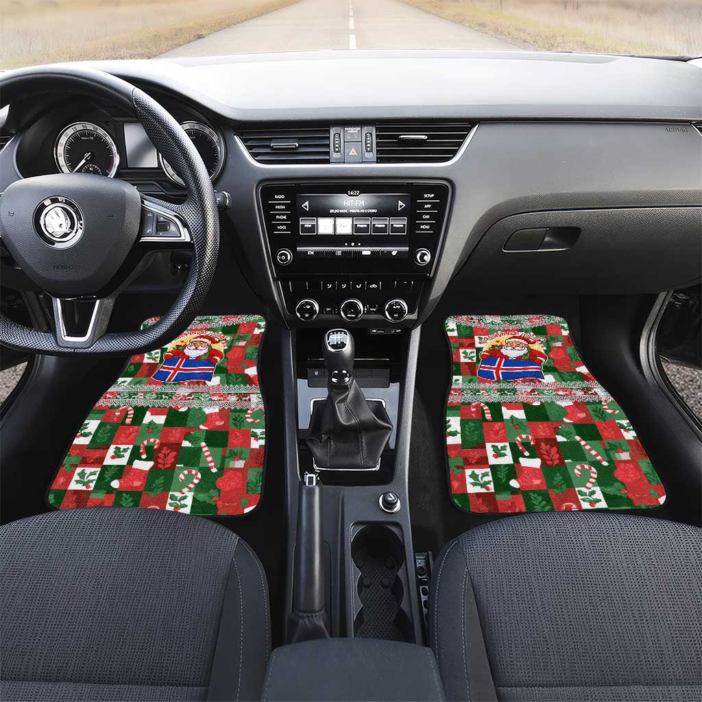 Iceland Christmas Car Mats with Green & Red Candy Cane Pattern Santa Claus and National Flag Motif - Wonder Print Shop