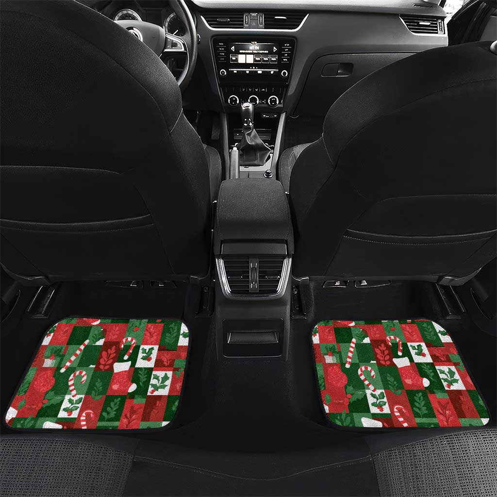 Iceland Christmas Car Mats with Green & Red Candy Cane Pattern Santa Claus and National Flag Motif - Wonder Print Shop