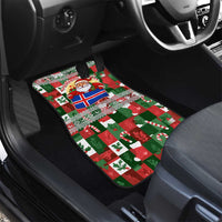 Iceland Christmas Car Mats with Green & Red Candy Cane Pattern Santa Claus and National Flag Motif - Wonder Print Shop