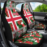 Iceland Christmas Car Seat Cover with Green & Red Candy Cane Pattern Santa Claus and National Flag Motif - Wonder Print Shop