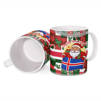 Iceland Christmas Ceramic Mug with Green & Red Candy Cane Pattern Santa Claus and National Flag Motif - Wonder Print Shop