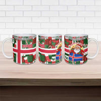 Iceland Christmas Ceramic Mug with Green & Red Candy Cane Pattern Santa Claus and National Flag Motif - Wonder Print Shop