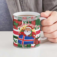 Iceland Christmas Ceramic Mug with Green & Red Candy Cane Pattern Santa Claus and National Flag Motif - Wonder Print Shop
