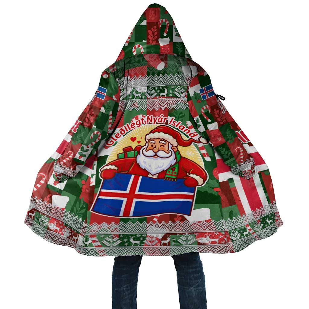 Iceland Christmas Cloak with Green & Red Candy Cane Pattern Santa Claus and National Flag Motif - Wonder Print Shop