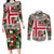 Iceland Christmas Couples Matching Long Sleeve Bodycon Dress and Long Sleeve Button Shirt with Green & Red Candy Cane Pattern Santa Claus and National Flag Motif - Wonder Print Shop