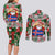 Iceland Christmas Couples Matching Long Sleeve Bodycon Dress and Long Sleeve Button Shirt with Green & Red Candy Cane Pattern Santa Claus and National Flag Motif - Wonder Print Shop