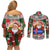 Iceland Christmas Couples Matching Off Shoulder Short Dress and Long Sleeve Button Shirt with Green & Red Candy Cane Pattern Santa Claus and National Flag Motif - Wonder Print Shop