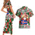 Iceland Christmas Couples Matching Short Sleeve Bodycon Dress and Hawaiian Shirt with Green & Red Candy Cane Pattern Santa Claus and National Flag Motif - Wonder Print Shop