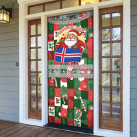 Iceland Christmas Door Cover with Green & Red Candy Cane Pattern Santa Claus and National Flag Motif - Wonder Print Shop