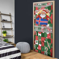 Iceland Christmas Door Cover with Green & Red Candy Cane Pattern Santa Claus and National Flag Motif - Wonder Print Shop