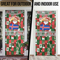 Iceland Christmas Door Cover with Green & Red Candy Cane Pattern Santa Claus and National Flag Motif - Wonder Print Shop