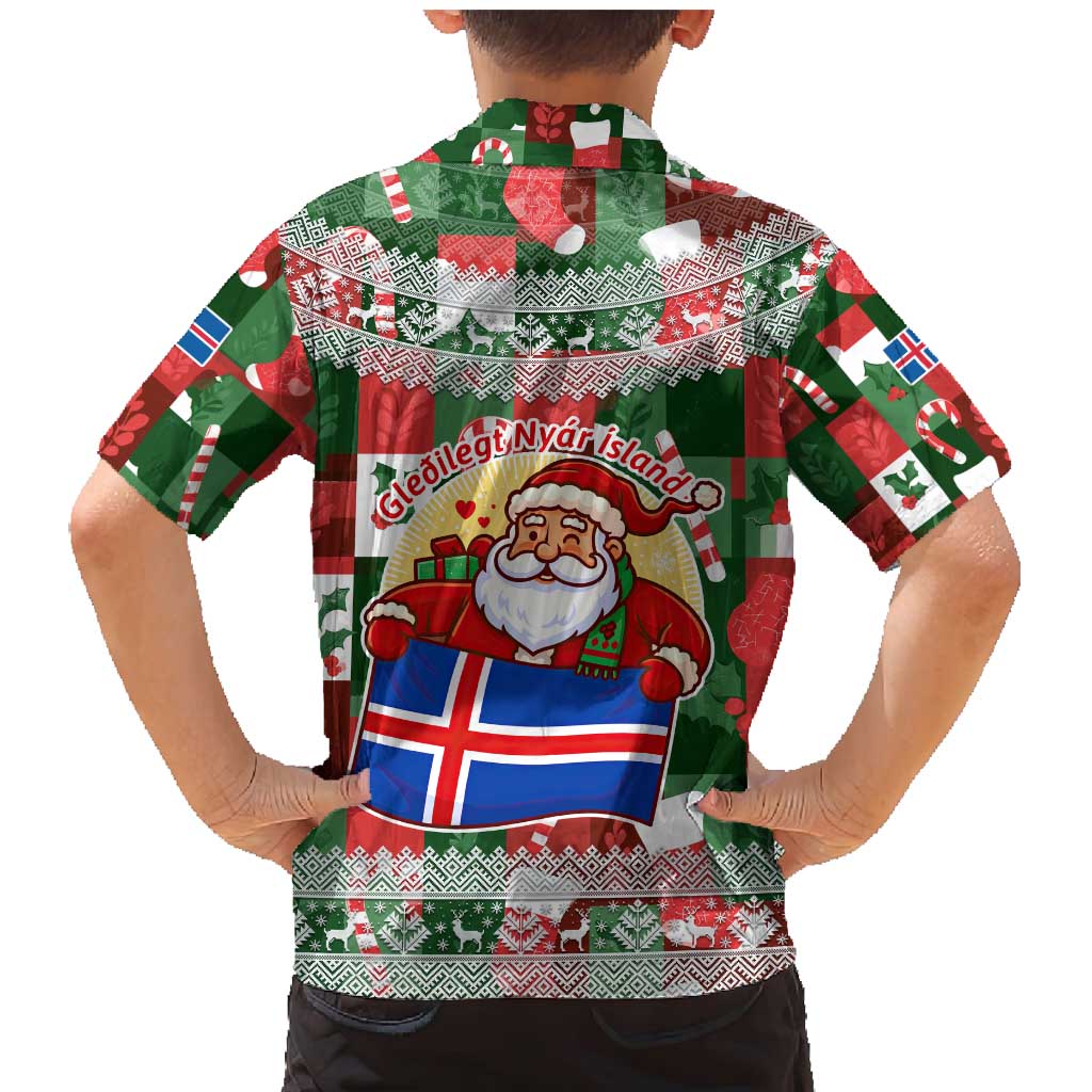 Iceland Christmas Family Matching Mermaid Dress and Hawaiian Shirt with Green & Red Candy Cane Pattern Santa Claus and National Flag Motif - Wonder Print Shop