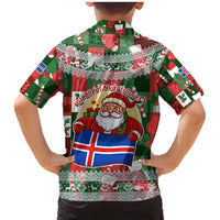 Iceland Christmas Family Matching Mermaid Dress and Hawaiian Shirt with Green & Red Candy Cane Pattern Santa Claus and National Flag Motif - Wonder Print Shop