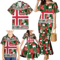 Iceland Christmas Family Matching Mermaid Dress and Hawaiian Shirt with Green & Red Candy Cane Pattern Santa Claus and National Flag Motif - Wonder Print Shop