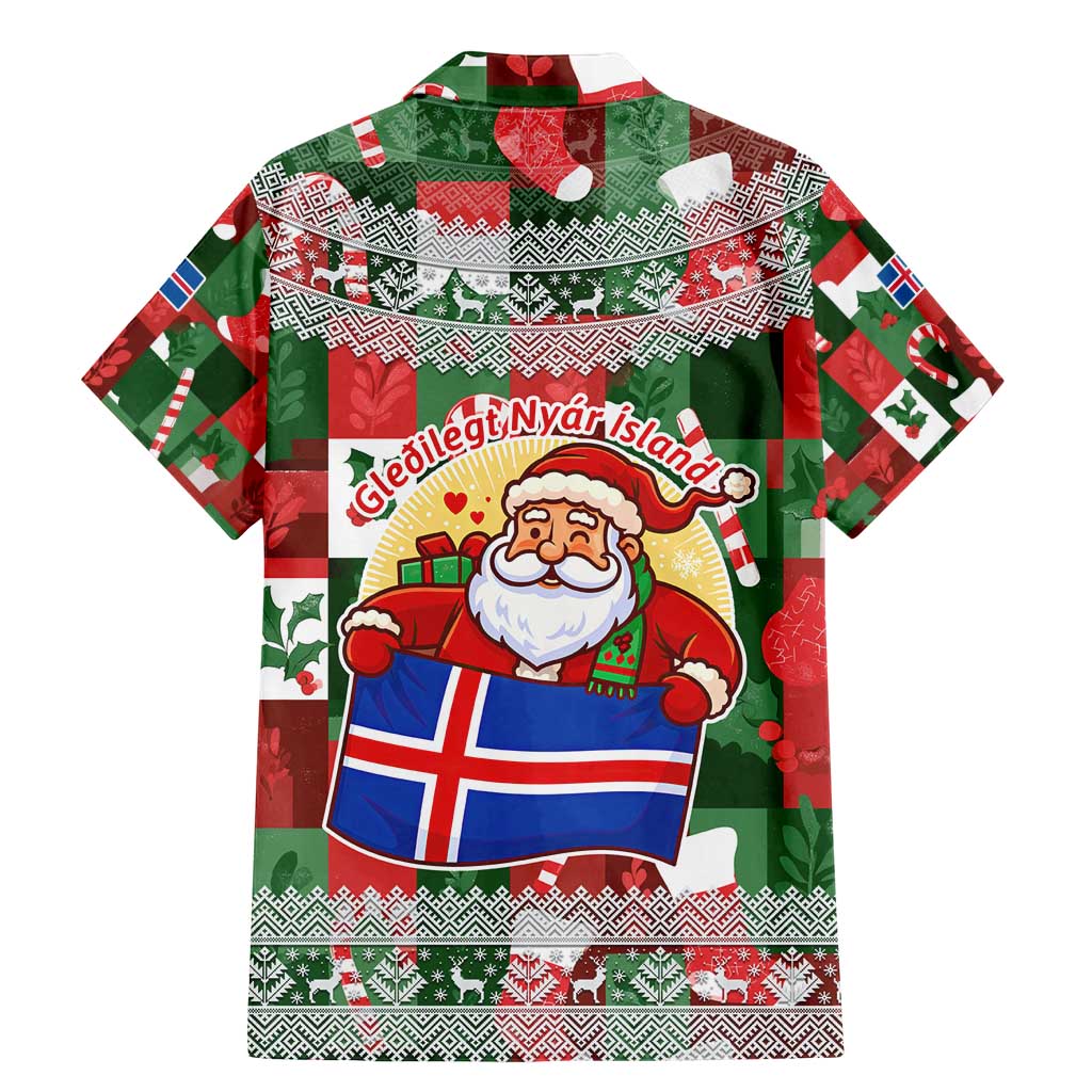 Iceland Christmas Family Matching Mermaid Dress and Hawaiian Shirt with Green & Red Candy Cane Pattern Santa Claus and National Flag Motif - Wonder Print Shop