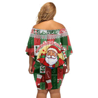 Iceland Christmas Family Matching Off Shoulder Short Dress and Hawaiian Shirt with Green & Red Candy Cane Pattern Santa Claus and National Flag Motif - Wonder Print Shop