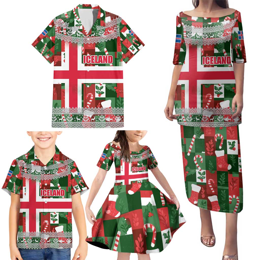 Iceland Christmas Family Matching Puletasi and Hawaiian Shirt with Green & Red Candy Cane Pattern Santa Claus and National Flag Motif - Wonder Print Shop